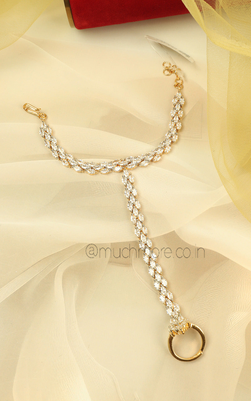 Gold Polish Diamond Hathphool Hand Accessory For Brides
