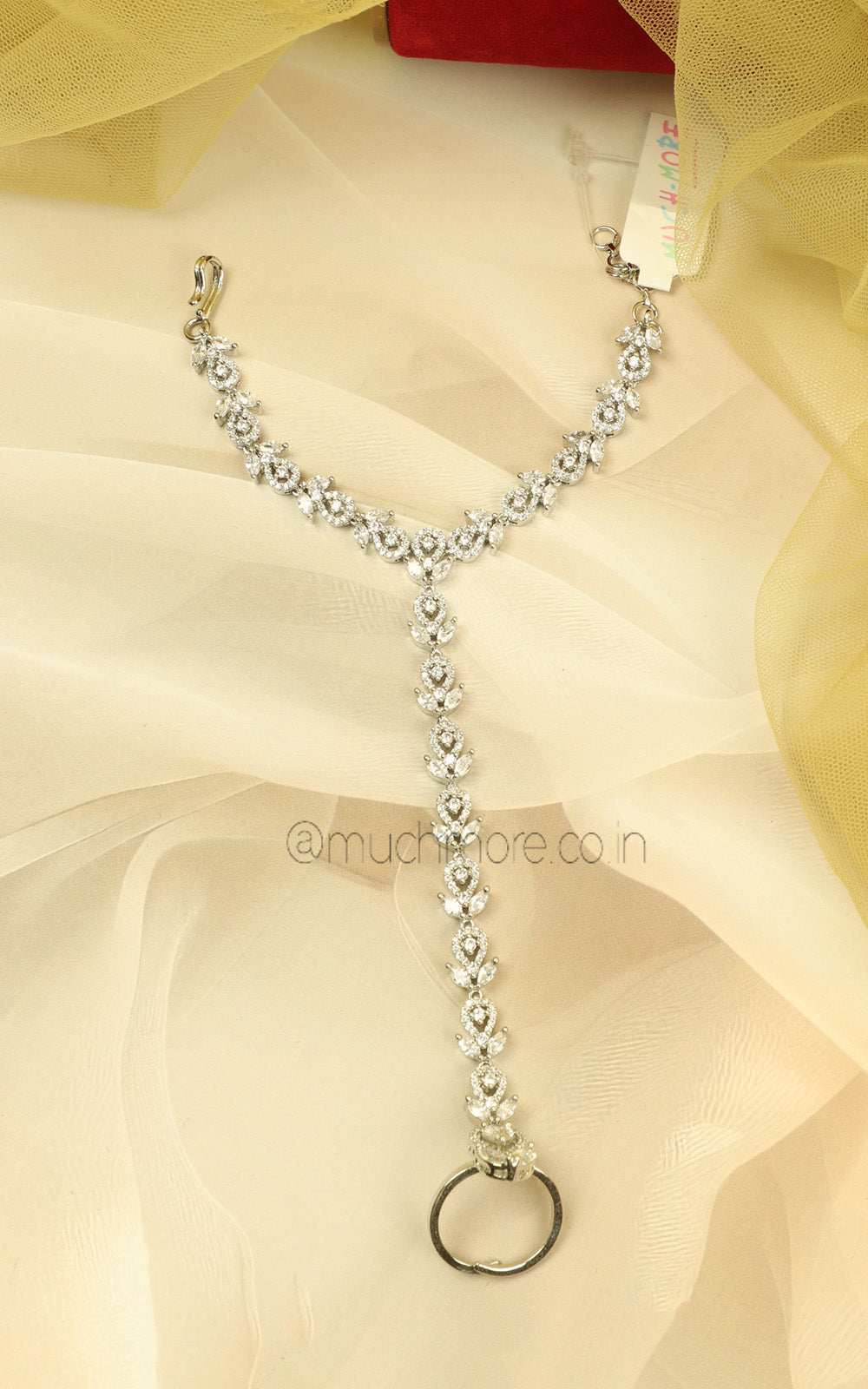 Bridal Diamond Silver Hathphool Bracelet | Luxury Hand Jewellery