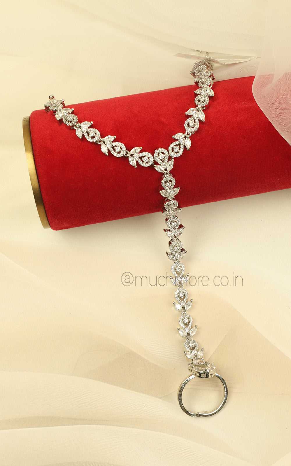 Bridal Diamond Silver Hathphool Bracelet | Luxury Hand Jewellery