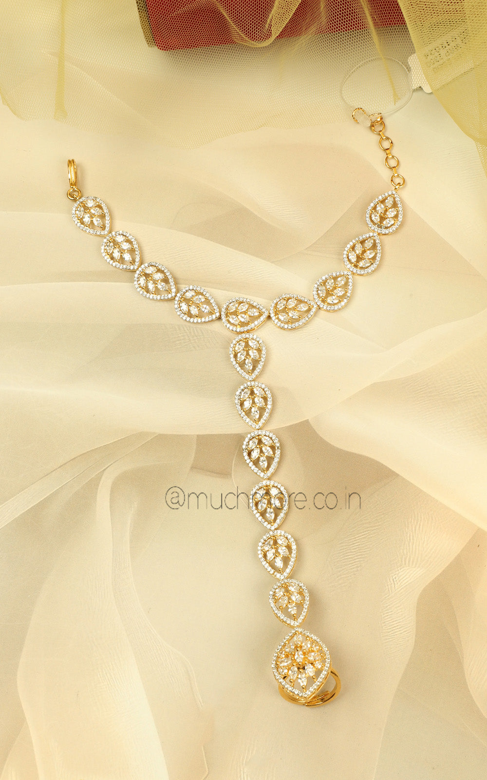 Luxury Diamond Hathphool Ring Bracelet For Brides