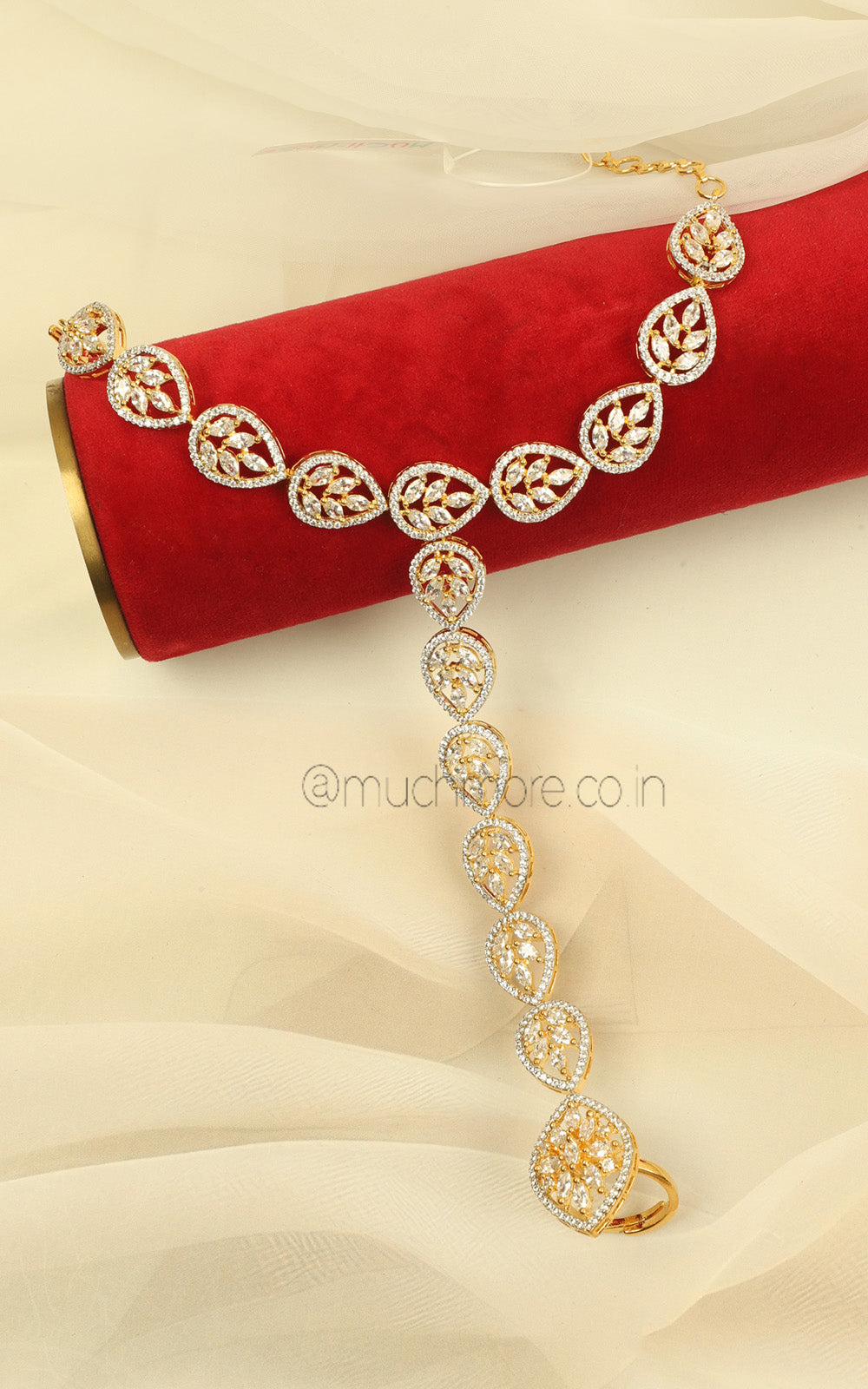 Luxury Diamond Hathphool Ring Bracelet For Brides