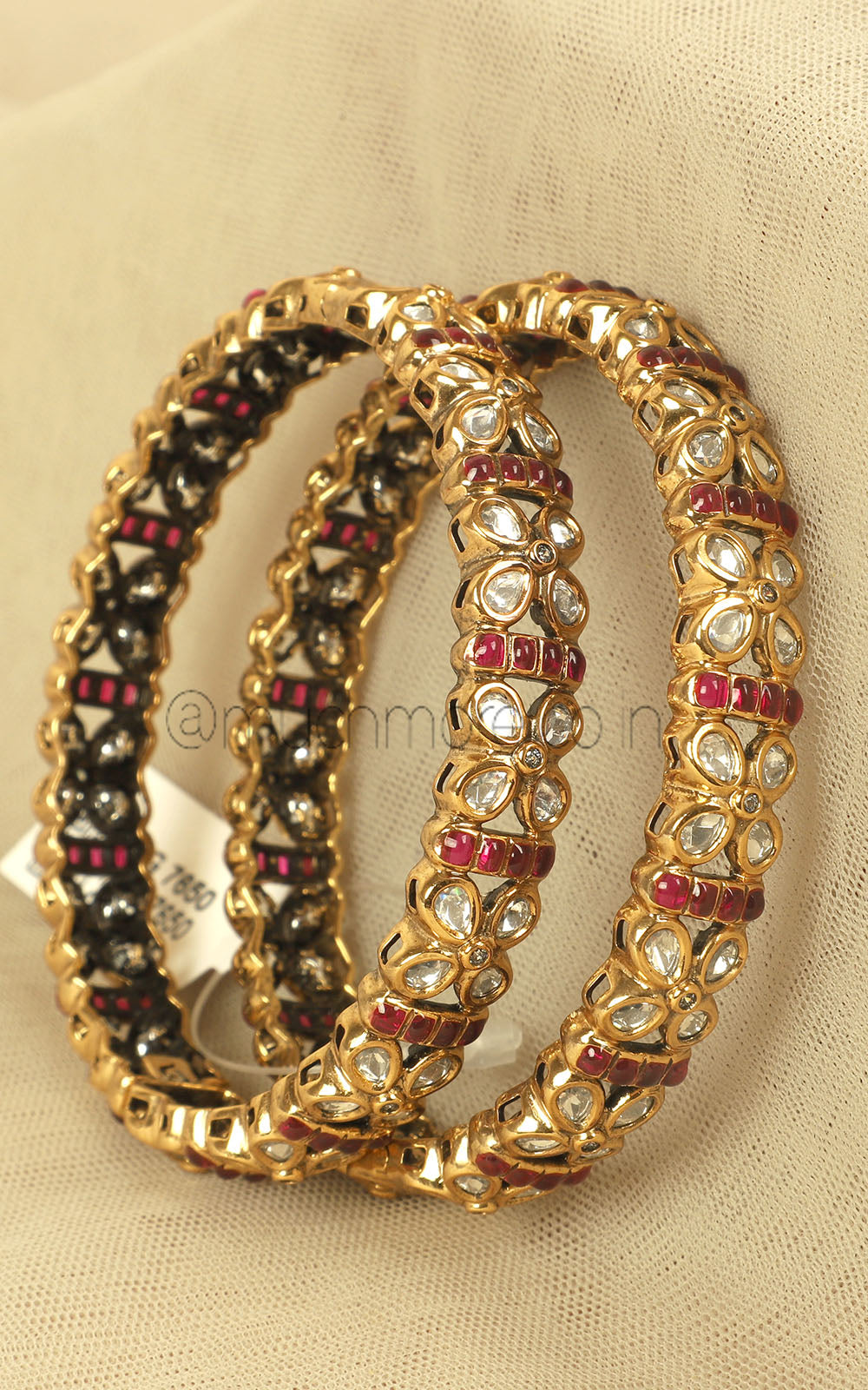 Kundan Flower Ruby And Diamond Sleek Bangles
