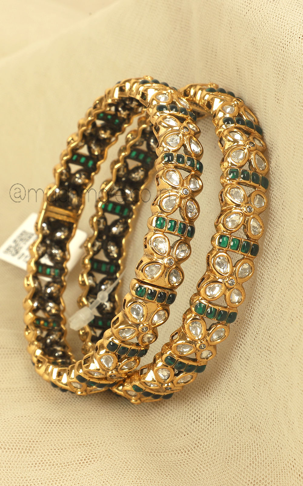Emerald Green Kundan Sleek Bangles For Women