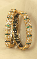 Emerald Green Kundan Sleek Bangles For Women