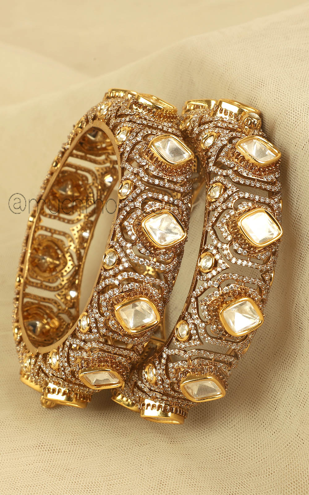 Polki With Diamonds Gold Polish Kangan Bangles Kada