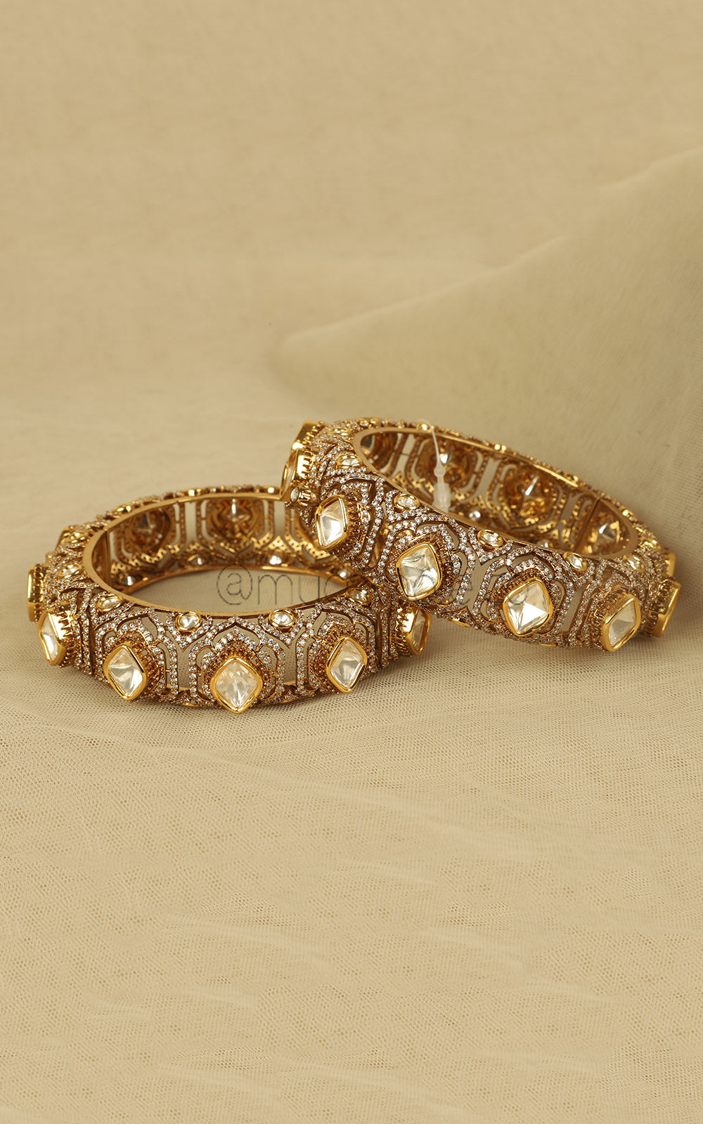 Polki With Diamonds Gold Polish Kangan Bangles Kada