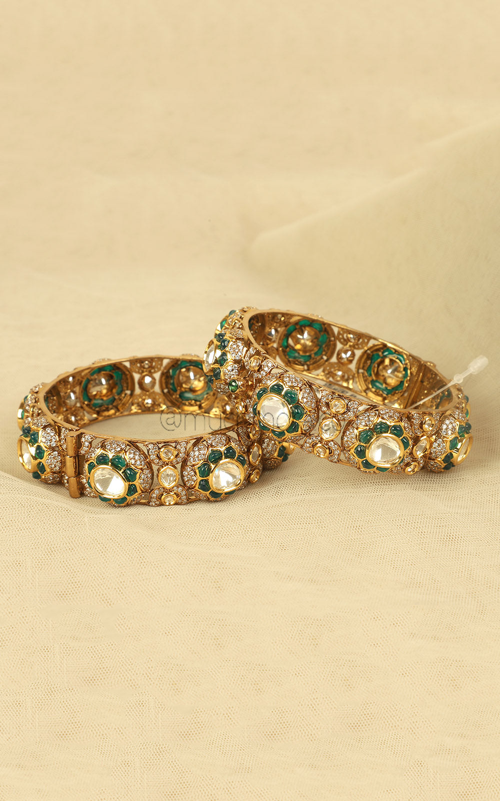 Latest Design Emerald Green Polki Kangan Bangles Online