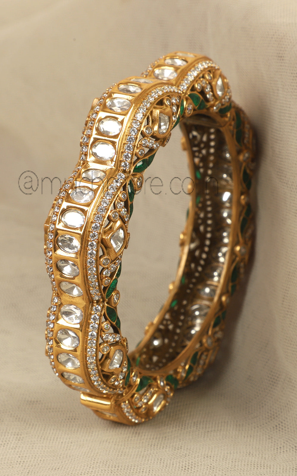 Designer Emerald Green Kundan Pacheli Kangan Kada Bangle