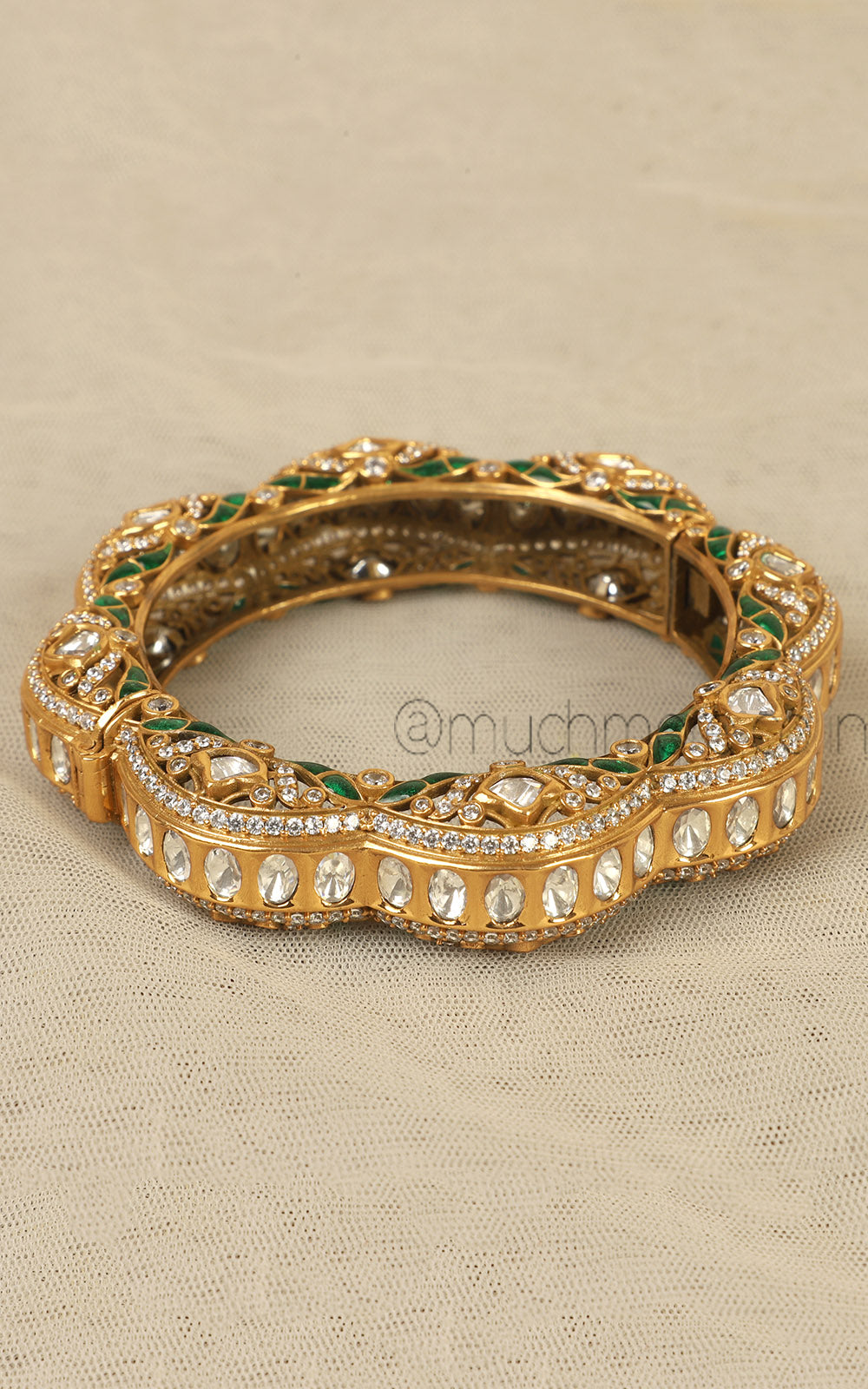 Designer Emerald Green Kundan Pacheli Kangan Kada Bangle