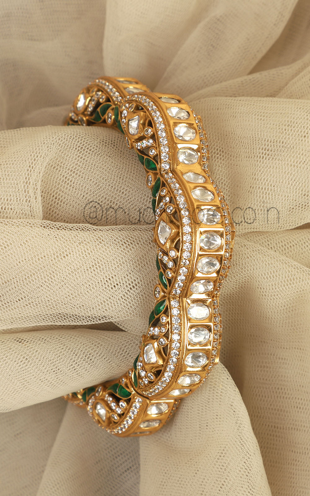 Designer Emerald Green Kundan Pacheli Kangan Kada Bangle