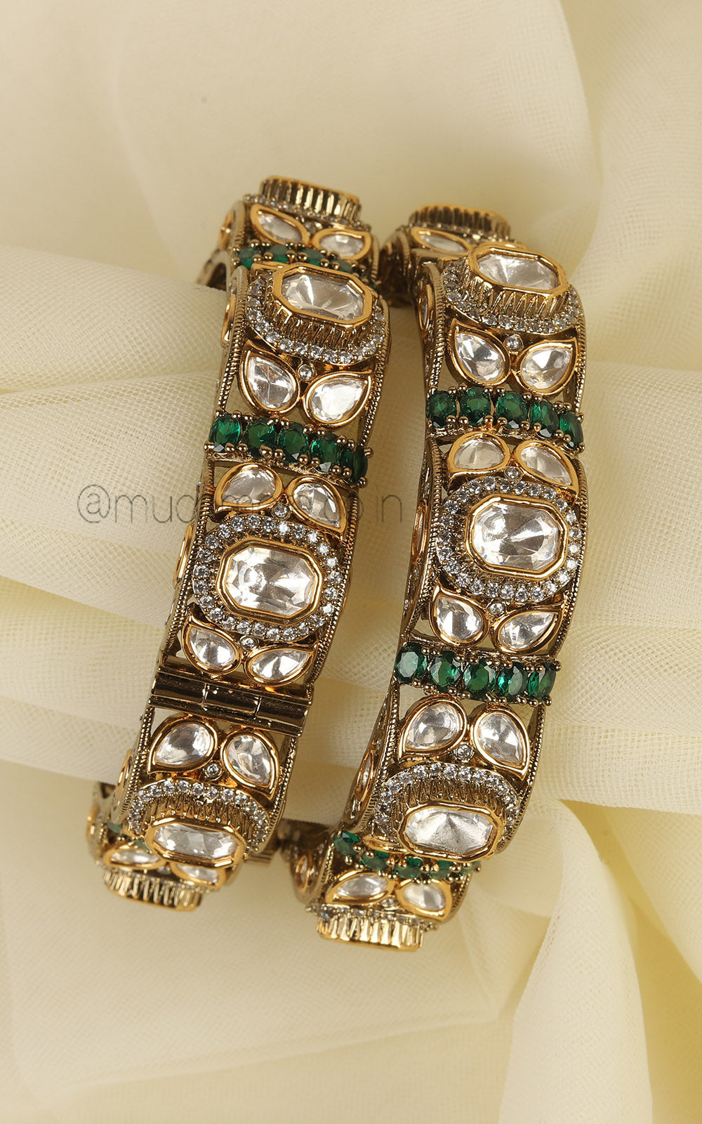 Polki Emerald Green Bridal Bangles Buy At Much More