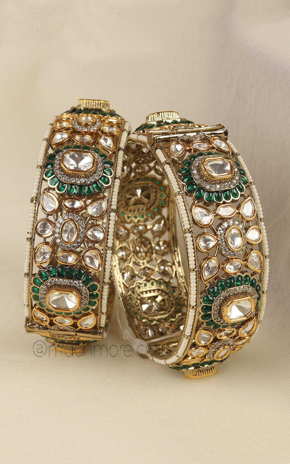 Emerald Green Designer Polki And Diamond Kangan Bangles Online