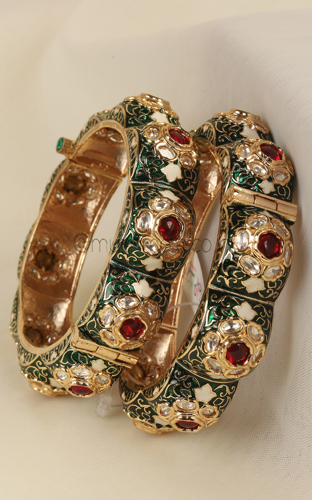Ruby Green Meenakari Work Gold Polish Traditional Bangles