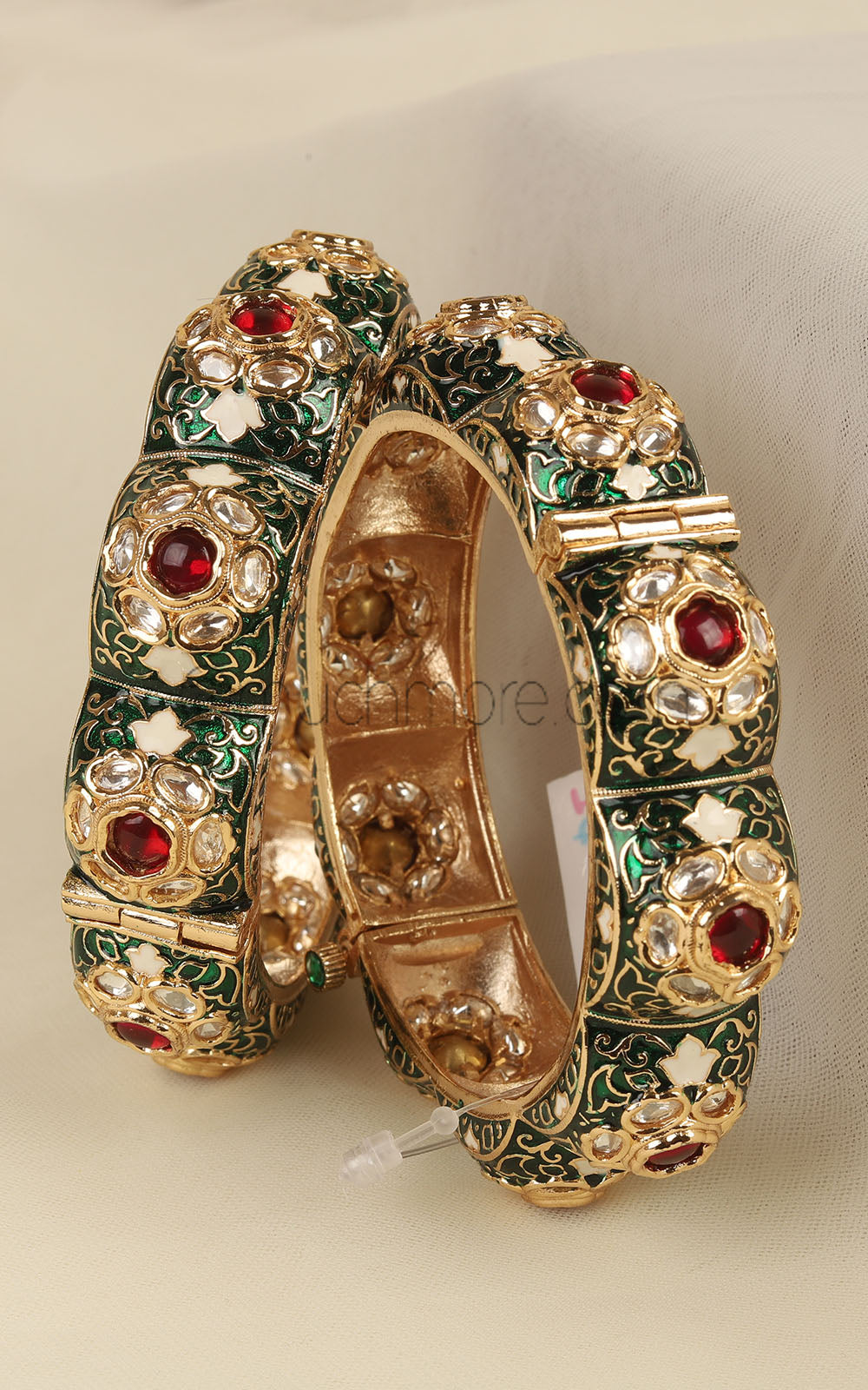 Ruby Green Meenakari Work Gold Polish Traditional Bangles