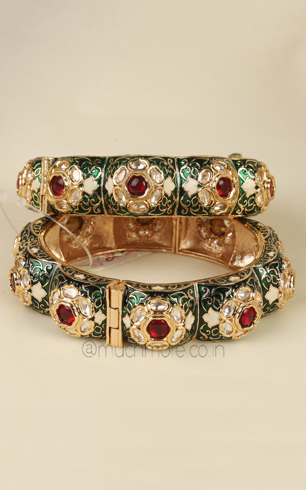 Ruby Green Meenakari Work Gold Polish Traditional Bangles