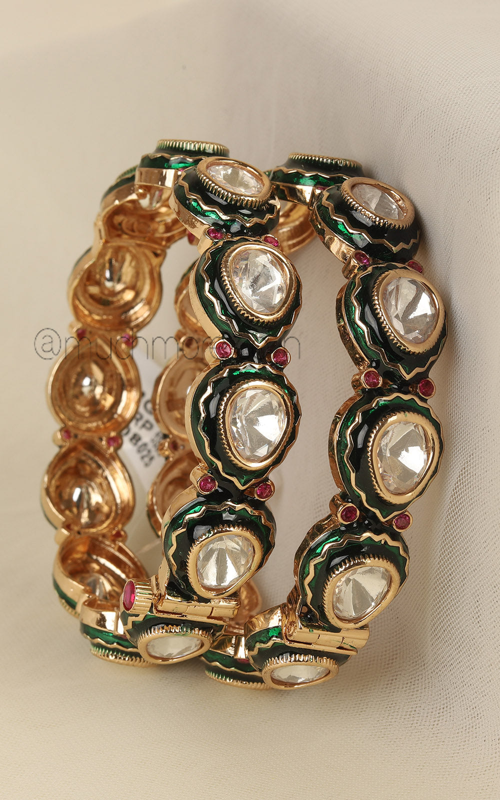 Ruby Green Meenakari Bangles With Polkies For Bride To Be