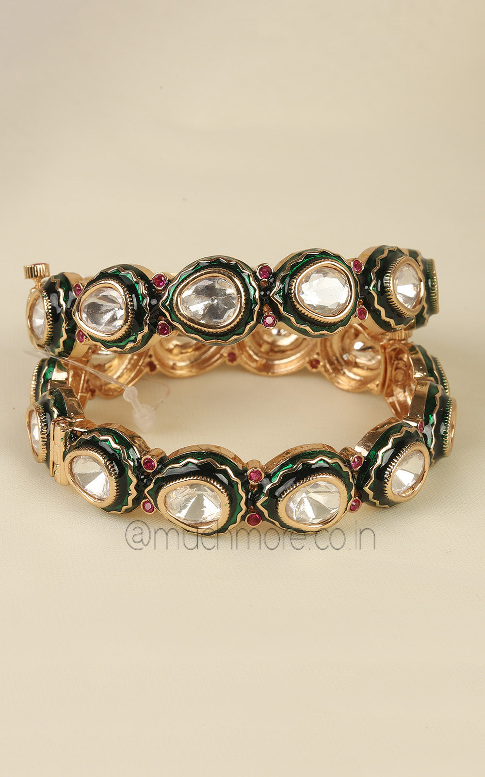 Ruby Green Meenakari Bangles With Polkies For Bride To Be