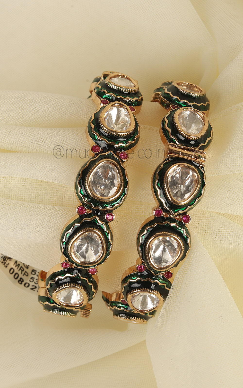 Ruby Green Meenakari Bangles With Polkies For Bride To Be