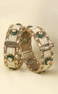 Pearl With Polki And Emerald Green Designer Bangles