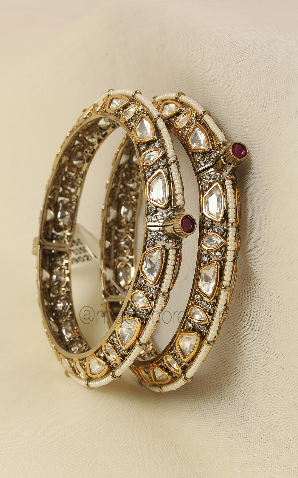 Polki And Pearl Bangles Side Openable For Bride To Be