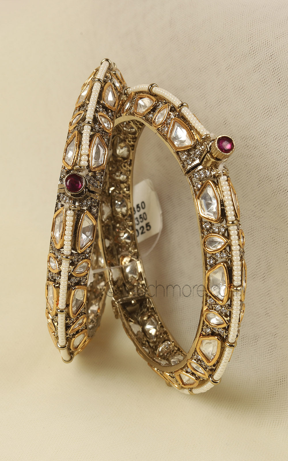 Polki And Pearl Bangles Side Openable For Bride To Be
