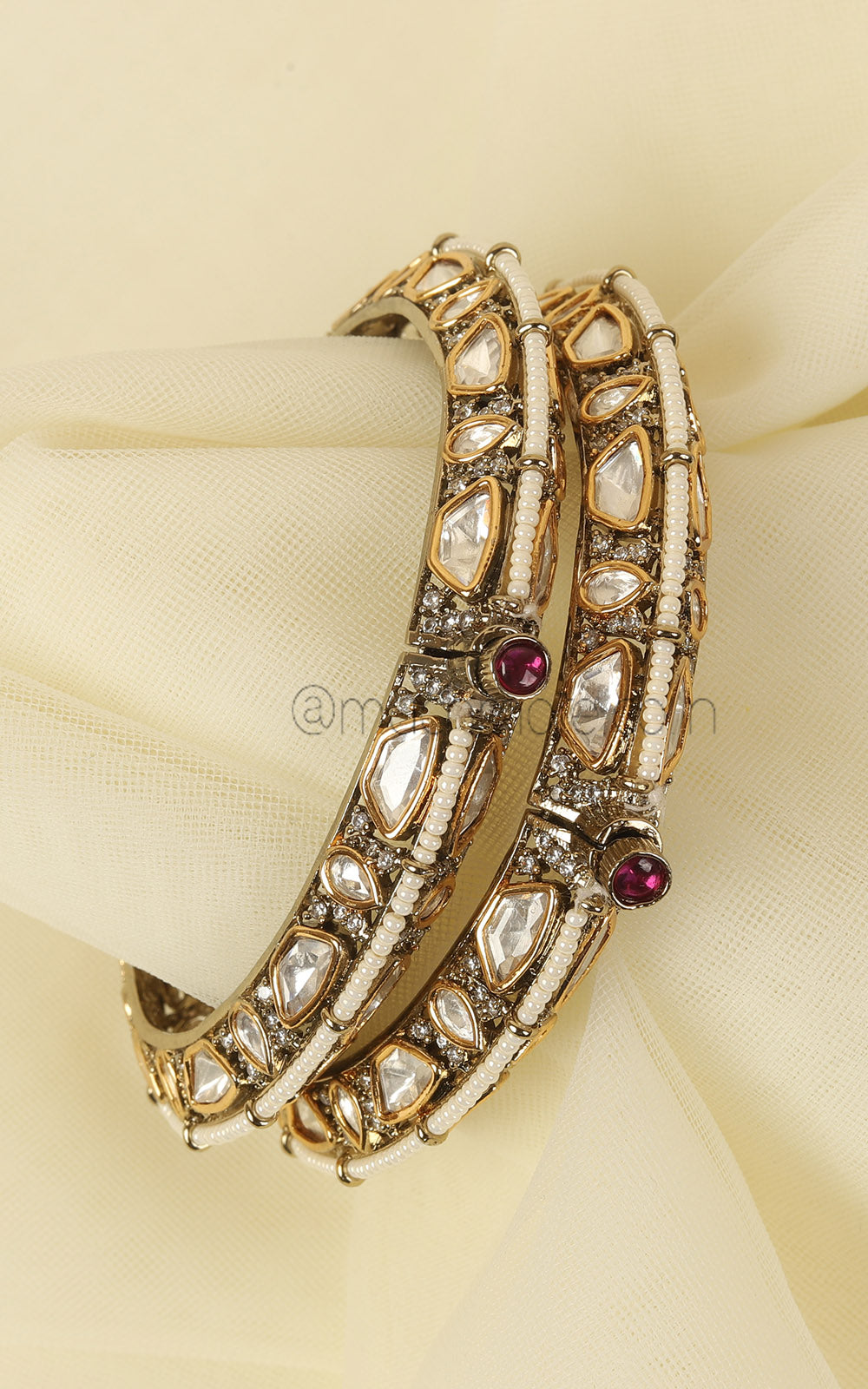 Polki And Pearl Bangles Side Openable For Bride To Be