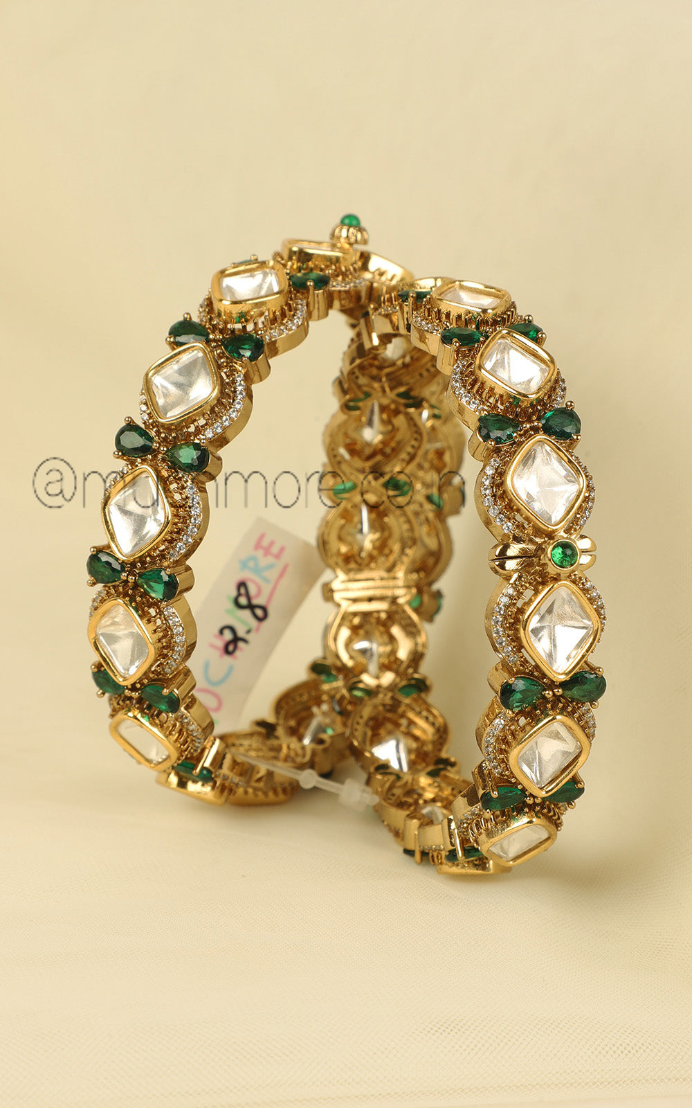 Emerald Green Kundan Polki Gold Polish Luxury Bangles