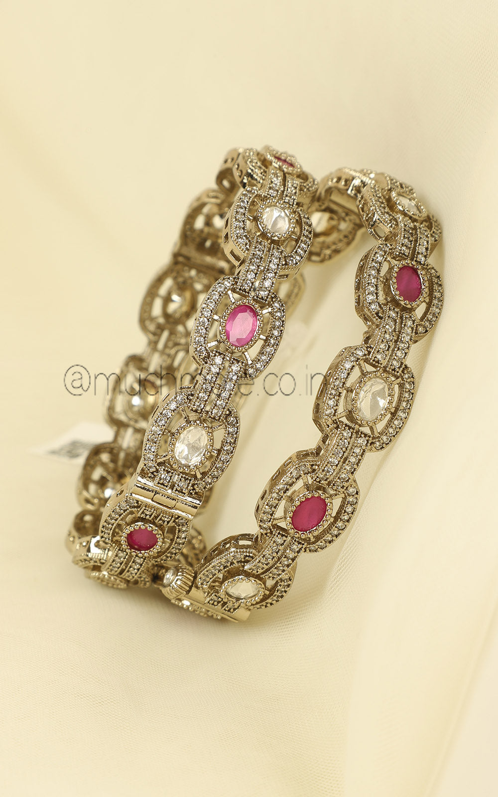 Ruby Antique Gold Polish Kundan Bangles Buy Online