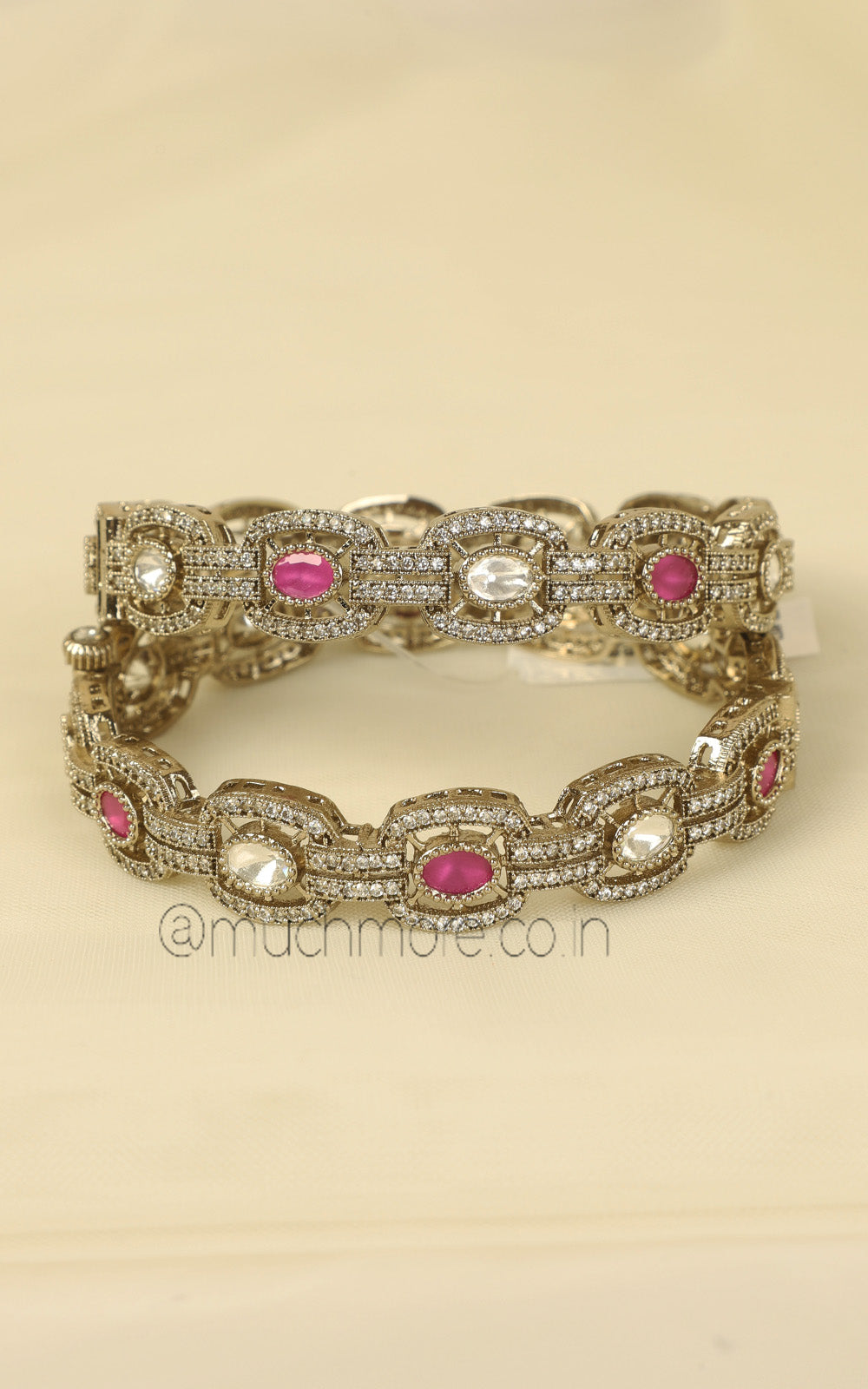 Ruby Antique Gold Polish Kundan Bangles Buy Online