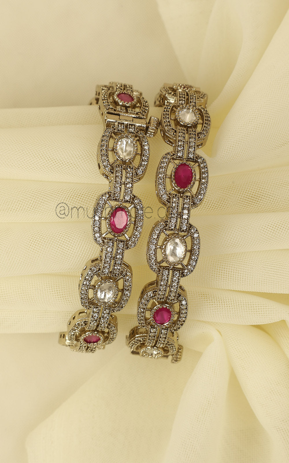 Ruby Antique Gold Polish Kundan Bangles Buy Online