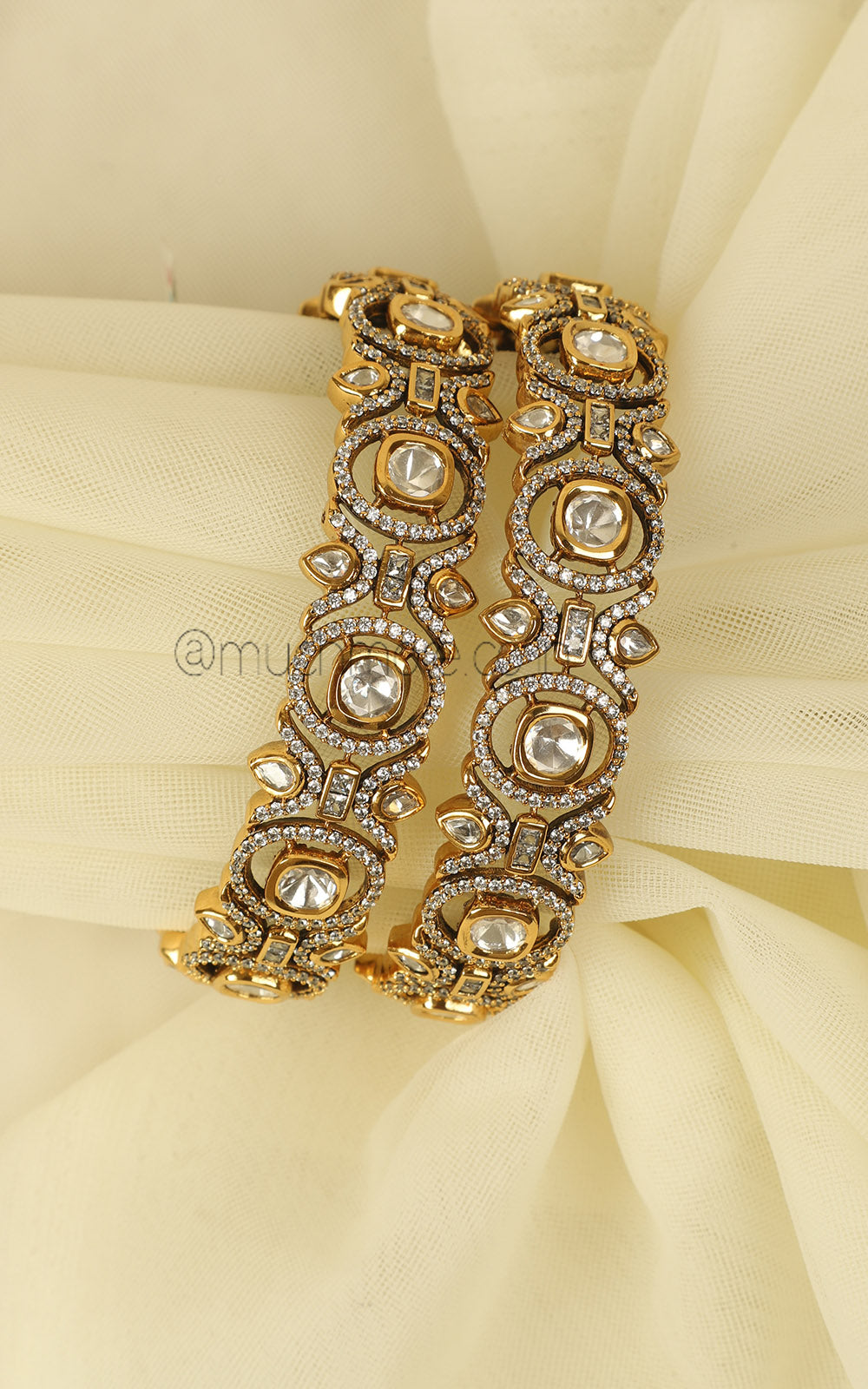 Gold Polish Polki Diamonds Kangan Kada Bangles