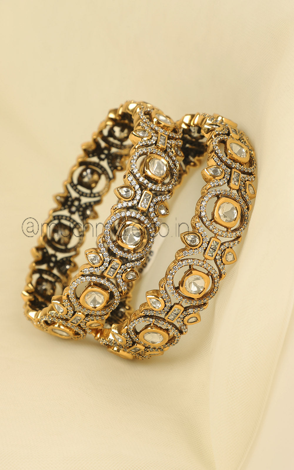 Gold Polish Polki Diamonds Kangan Kada Bangles