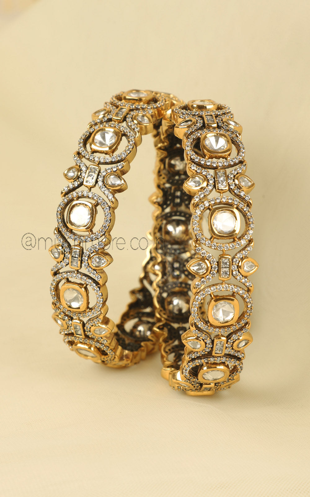 Gold Polish Polki Diamonds Kangan Kada Bangles