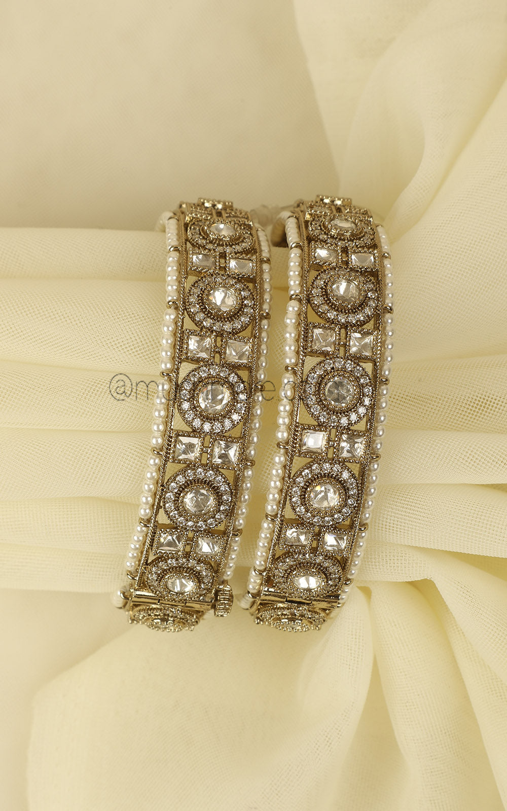 Buy Antique Gold Touch Kundan And Pearl Bangles