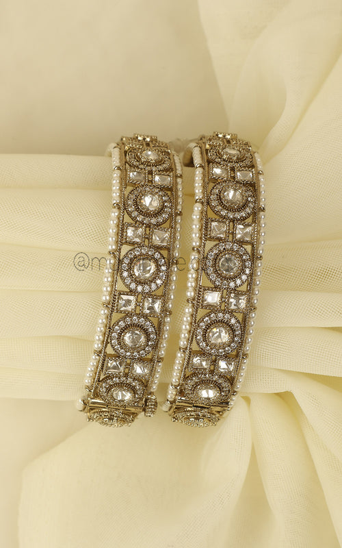 Buy Antique Gold Touch Kundan And Pearl Bangles