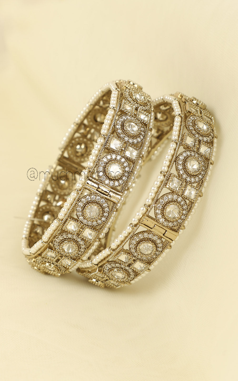 Buy Antique Gold Touch Kundan And Pearl Bangles