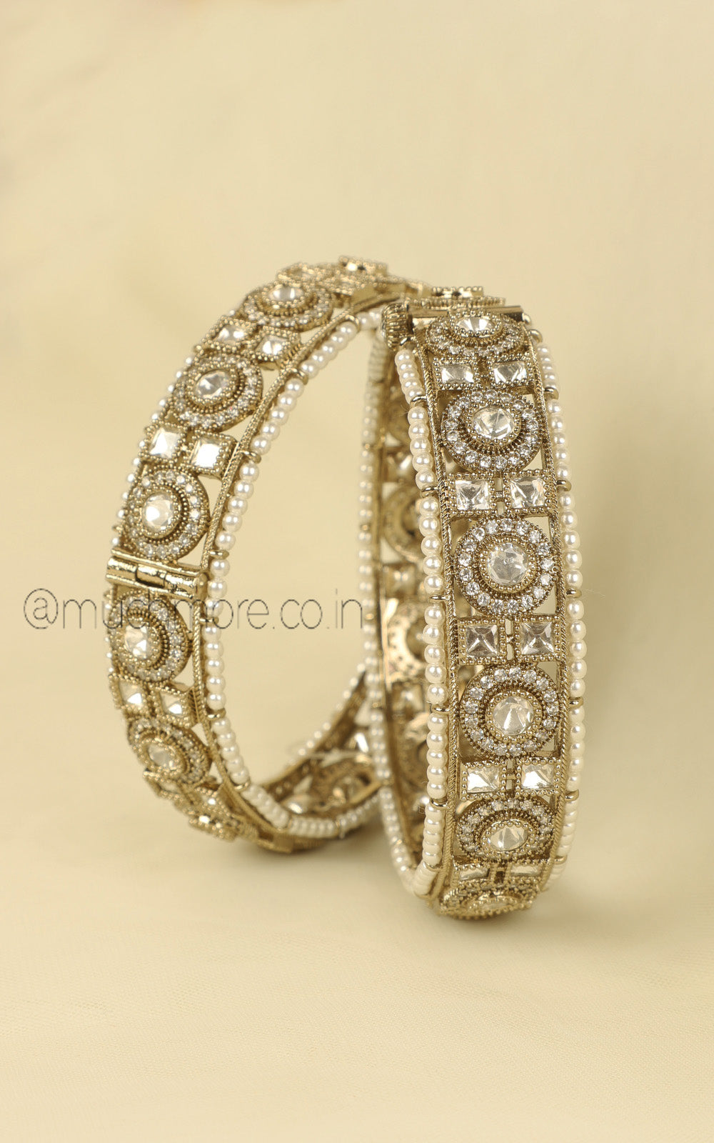 Buy Antique Gold Touch Kundan And Pearl Bangles