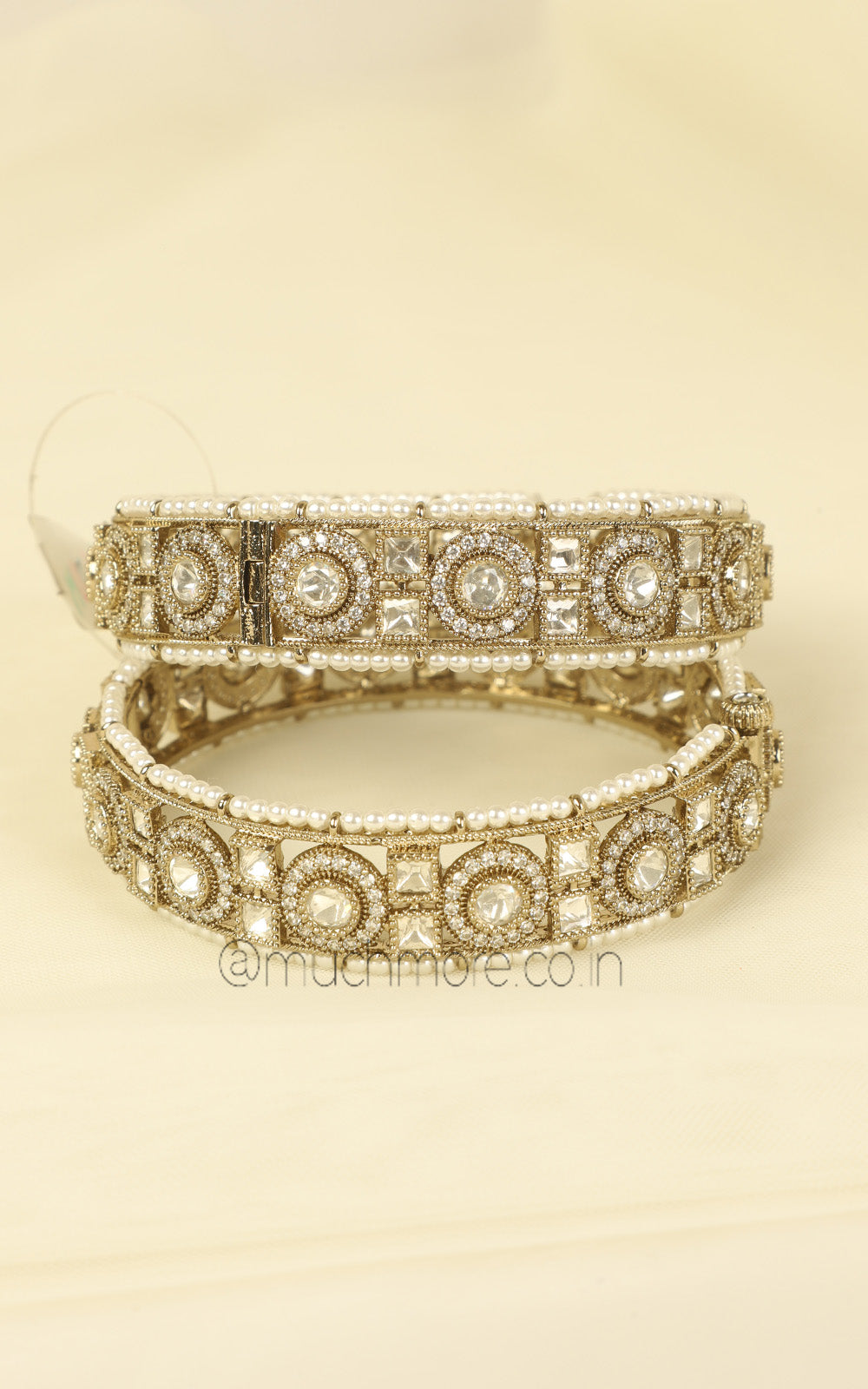 Buy Antique Gold Touch Kundan And Pearl Bangles