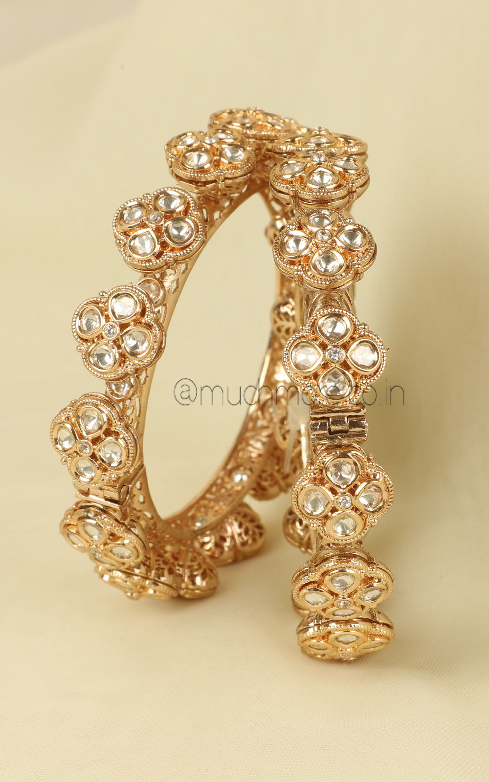 Shop Gold Polish Kundan Pacheli Flower Bangles