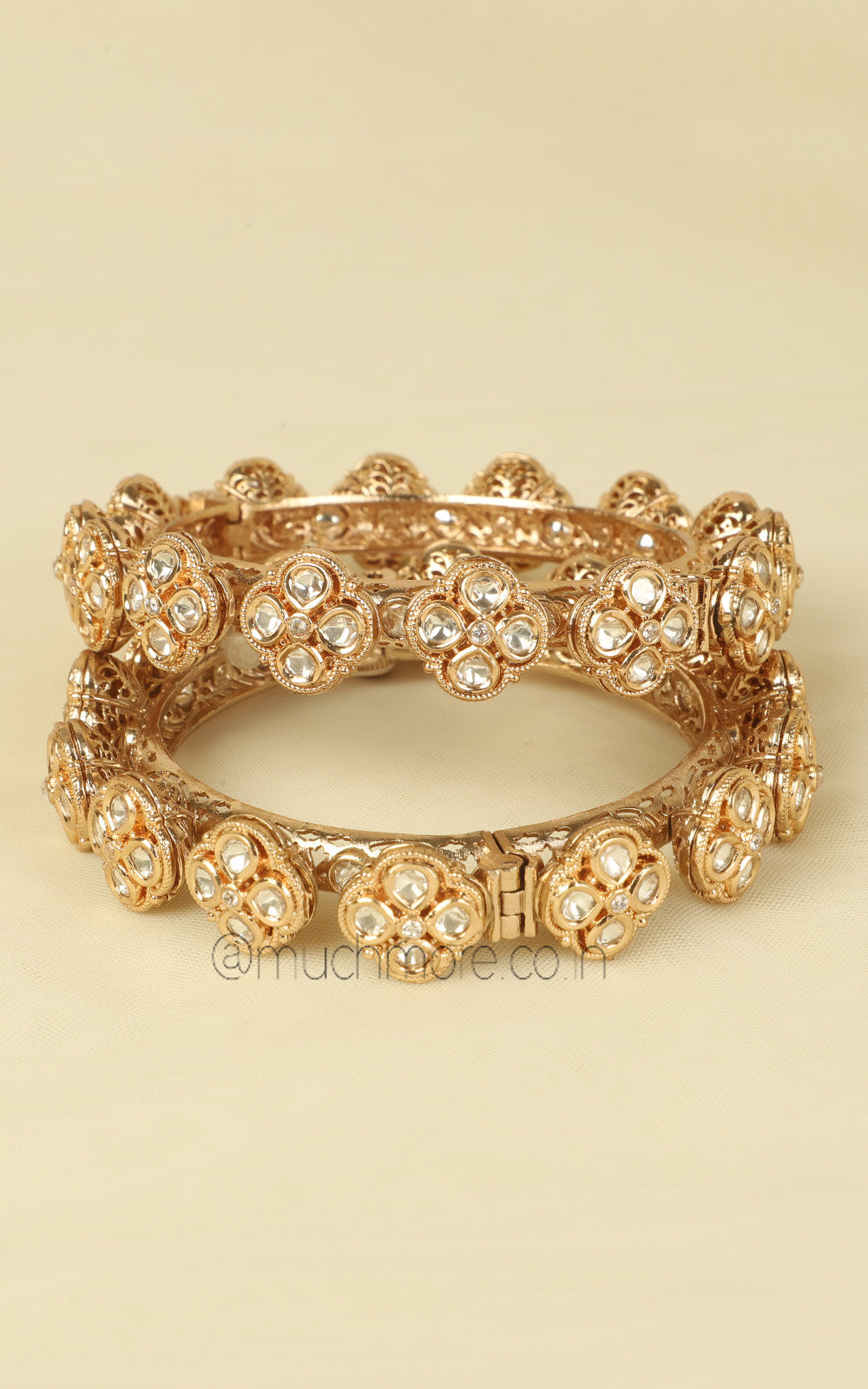 Shop Gold Polish Kundan Pacheli Flower Bangles