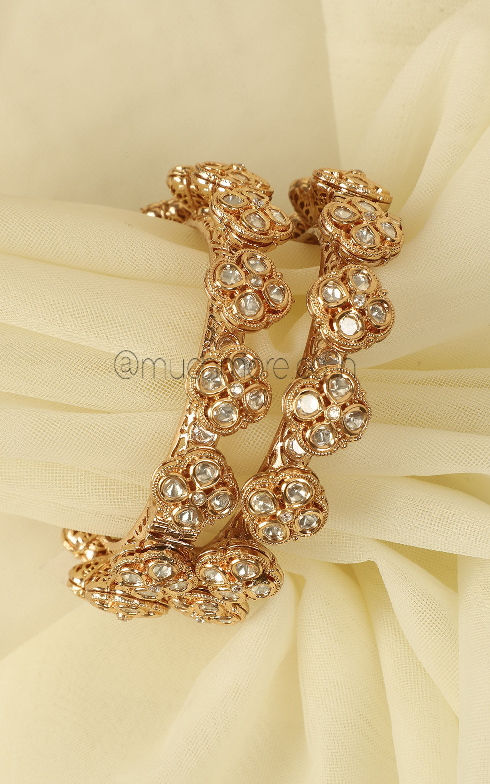 Shop Gold Polish Kundan Pacheli Flower Bangles