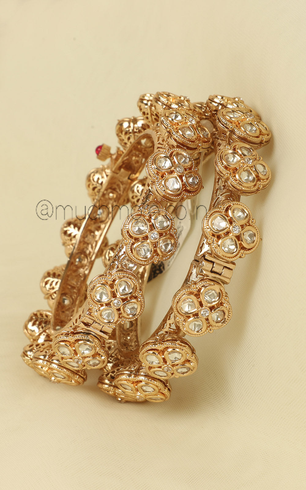Shop Gold Polish Kundan Pacheli Flower Bangles