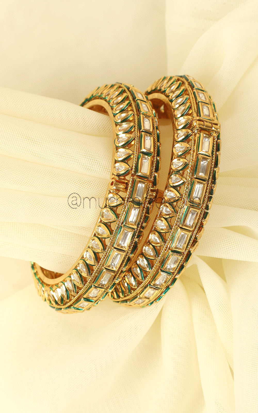 Statement Kundan Gold Polish Pacheli Bangles Kangan
