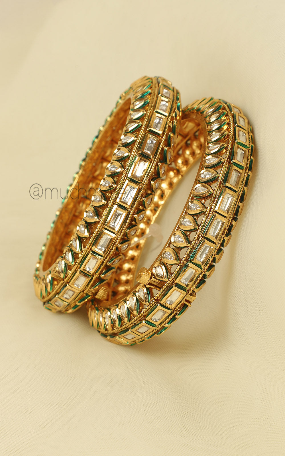 Statement Kundan Gold Polish Pacheli Bangles Kangan
