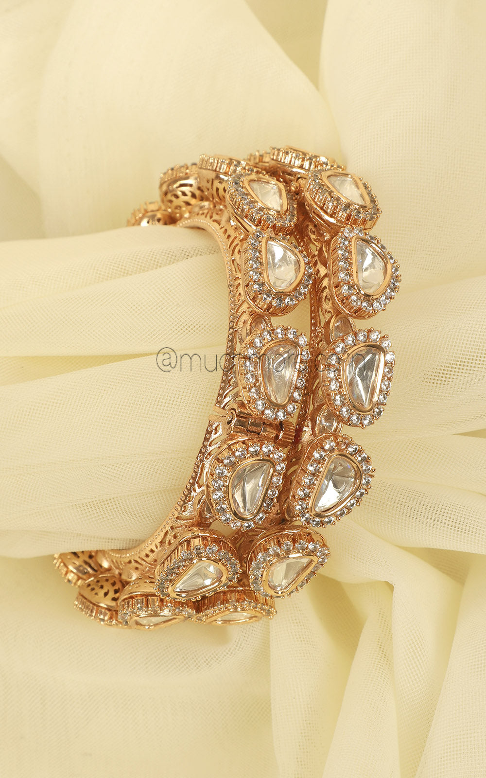 Gold Polki Uncut Kundan Diamond Pacheli Bangles