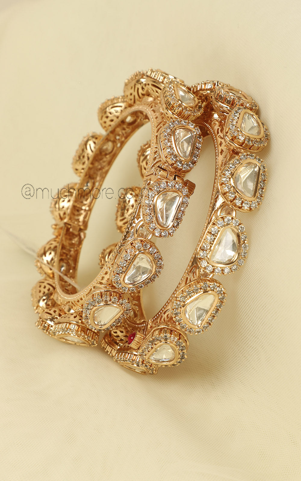 Gold Polki Uncut Kundan Diamond Pacheli Bangles