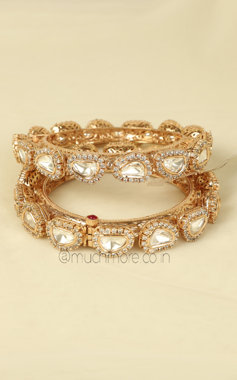 Gold Polki Uncut Kundan Diamond Pacheli Bangles
