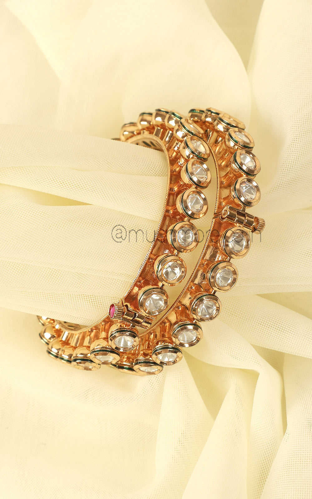 Gold Polish Pacheli Style Kundan Bangles For Women