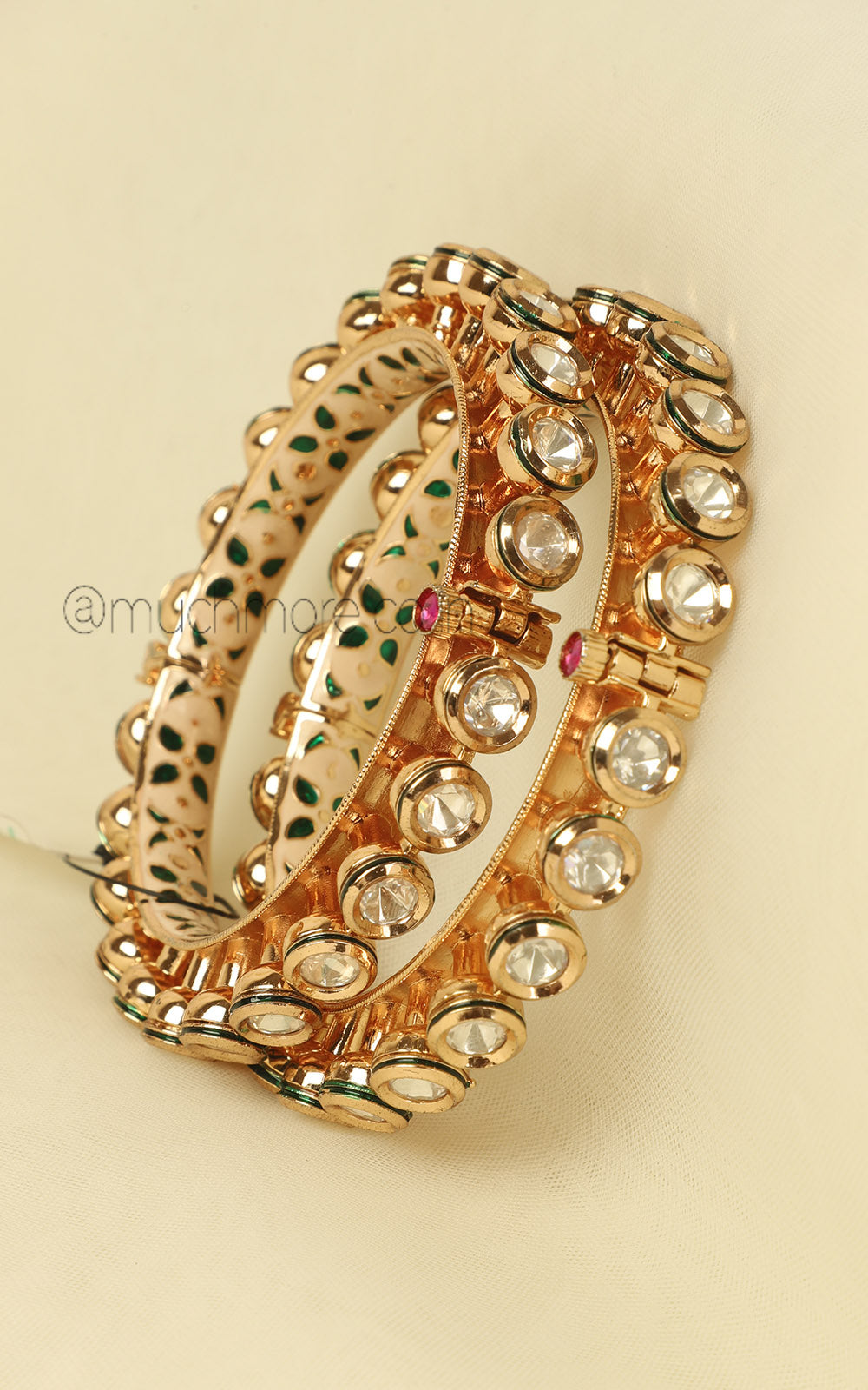 Gold Polish Pacheli Style Kundan Bangles For Women