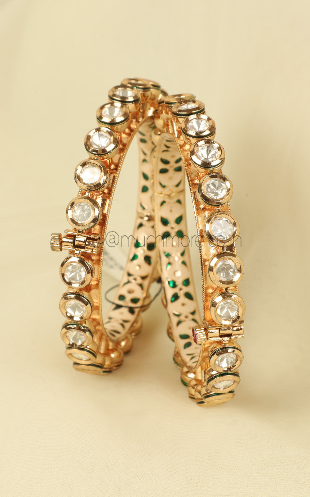 Gold Polish Pacheli Style Kundan Bangles For Women